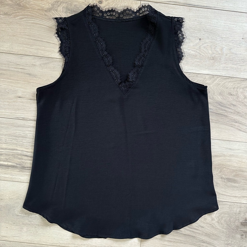Black Lace Trim Sleeveless Top